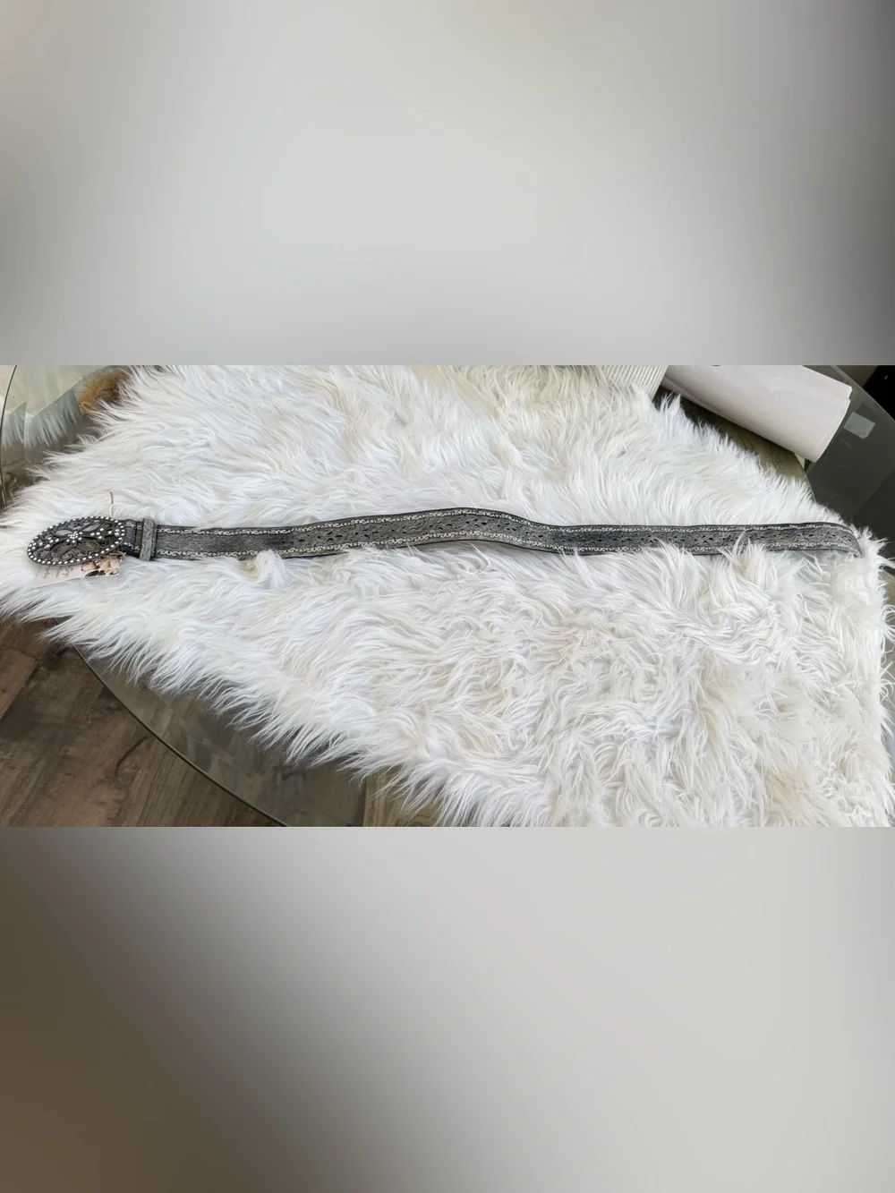 Embellished Gray Leather Belt